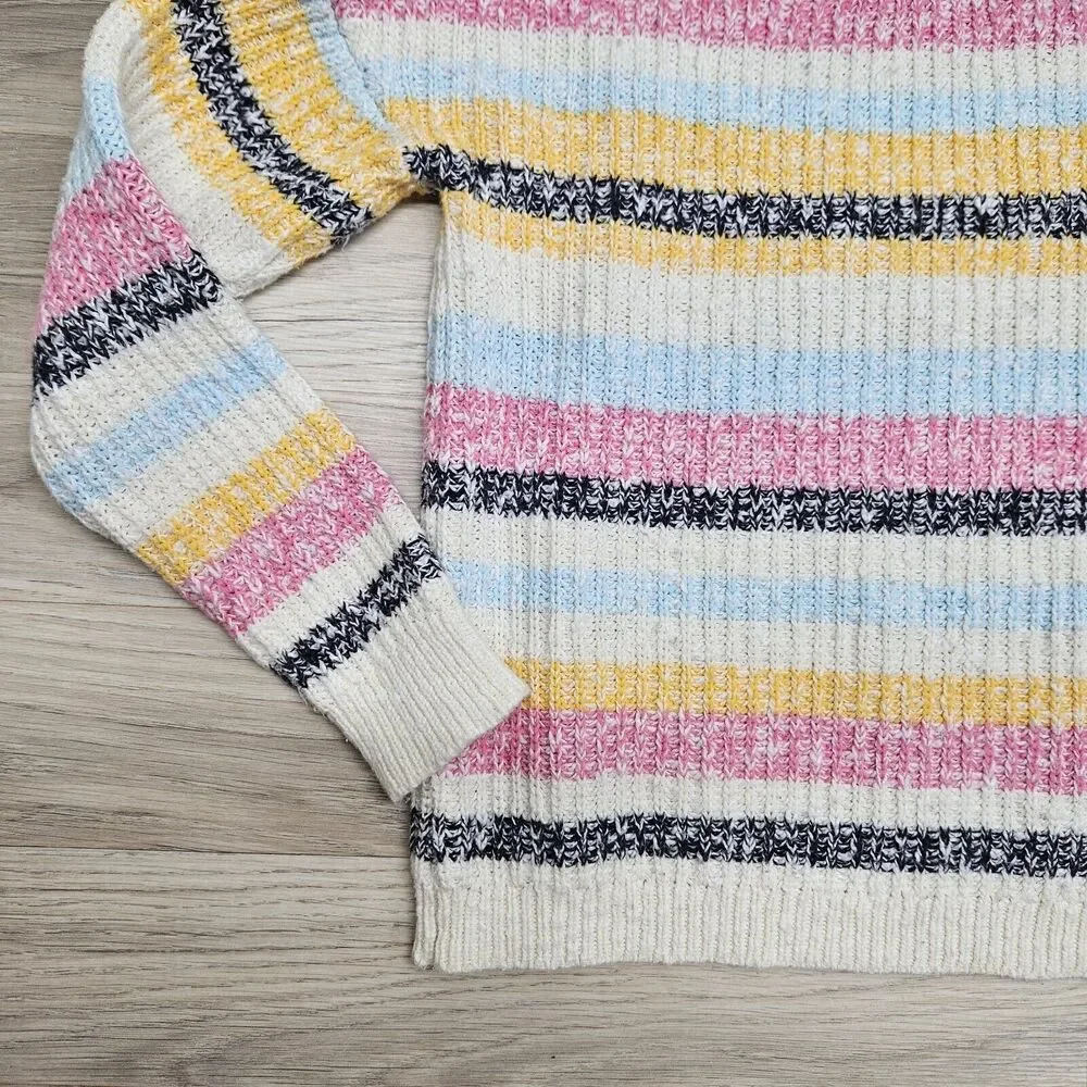 HARPER HERITAGE Womens White Colorful Rainbow Stripe Knit Sweater Size Small